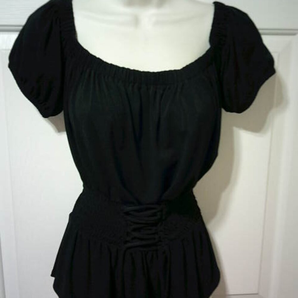 CUTE BLACK EXPRESS BLOUSE TOP ON OFF SHOULDER CINCH WAIST DESIGN SIZE S-P 👩 EUC